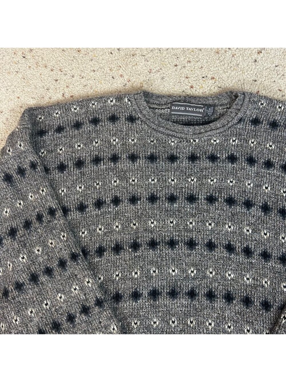 Vintage David Taylor Grandpa Fair Isle Patterned Crewneck Sweater Sz Large Tall